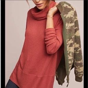 Akemi + Kin for Anthropologie cowl neck waffle top L